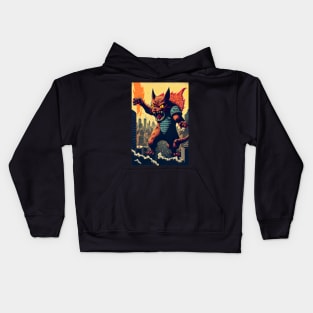 Giant Monster Cat attacking the city Kids Hoodie